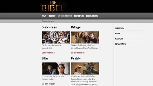 Auf www.bibel-serie.de findet der Zuschauer Hintergrundinformationen zur Serie "Die Bibel", die über Ostern auf VOX läuft