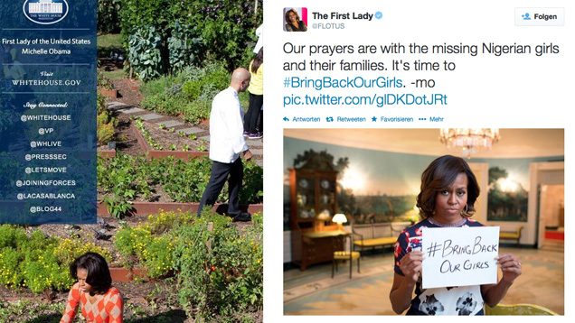 Auf Twitter rief die amerikanische First Lady Michelle Obama auf: "Bringt unsere Mädchen zurück"