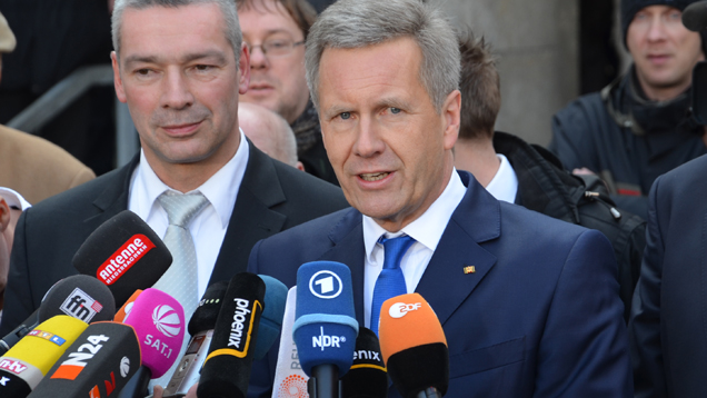 Christian Wulff und die Medien - hier nach seinem Freispruch im Februar