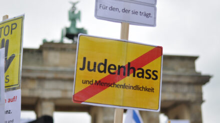 Bei einer Demonstration vor dem Brandenburger Tor in Berlin ...