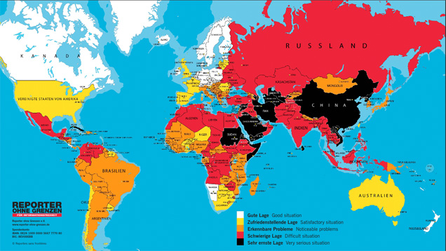 Die Pressefreiheit in den skandinavischen Ländern ist am besten, zeit der aktuelle Index. In Deutschland sind Reporter ohne Grenzen vor allem pressefeindliche Pegida-Demonstrationen negativ aufgefallen