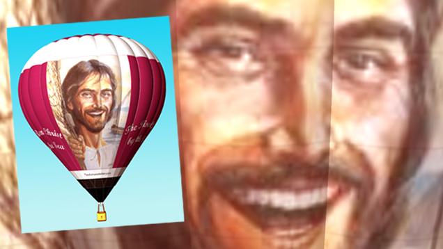 Mit einem lachenden Jesus auf einem Heißluftballon will ein US-Unternehmer die "Frohe Botschaft" verkünden
