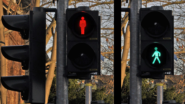 Die klassischen Ampelmännchen werden in Wien nun an einigen Fußgängerübergängen durch homosexuelle und heterosexuelle Pärchen ersetzt