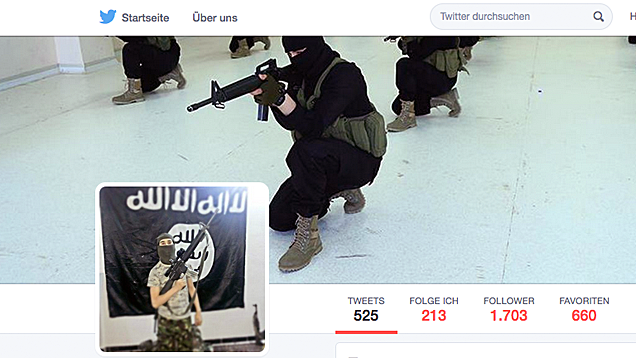 Diese Seite zeigt das Profil, das ein IS-Anhänger im Online-Netzwerk Twitter eingerichtet hat. Viele Unterstützer der Terrorgruppe haben ein zusätzliches Konto, auf das sie zurückgreifen können, wenn eines gesperrt wurde