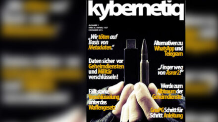 Auf dem Titel des Dschihad-Magazins „Kybernetiq“ ist eine Patronenhülse neben einem USB-Stick abgebildet