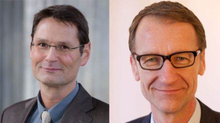 Der Beauftragte der Vereinigung Evangelischer Freikirchen (VEF) am Sitz der Bundesregierung Peter Jörgensen (li.) und VEF-Präsident Ansgar Hörsting (re.) fordern eine humanitäre europäische Flüchtlingspolitik