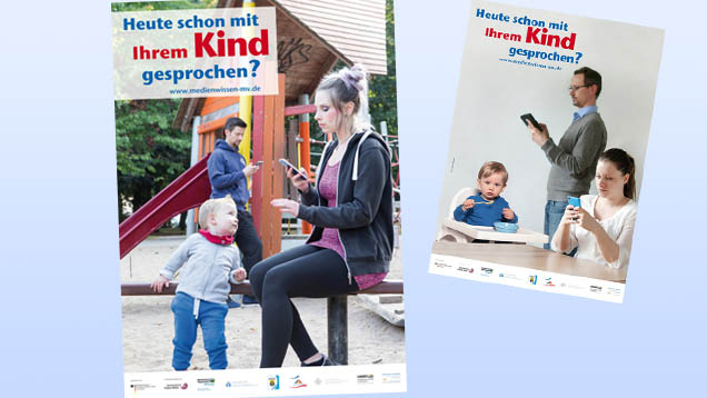 Eine Plakatkampagne des Landes Mecklenburg-Vorpommern fragt Eltern: „Heute schon mit Ihrem Kind gesprochen?“