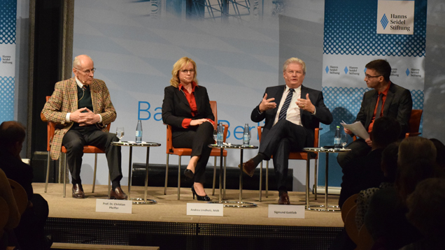 Berliner Podiumsdiskussion mit Christian Pfeiffer, Andrea Lindholz, Sigmund Gottlieb und Alexander Kissler (v.l.n.r.)