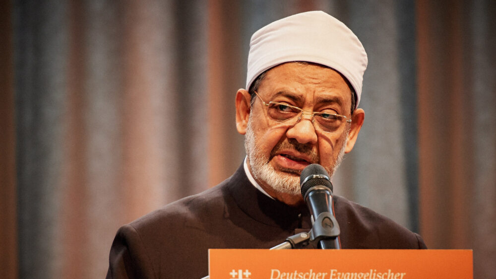 Großscheich Ahmad al-Tayyeb von der Al-Azhar in Kairo rief auf dem Kirchentag zum gemeinsamen Kampf gegen Terrorismus auf