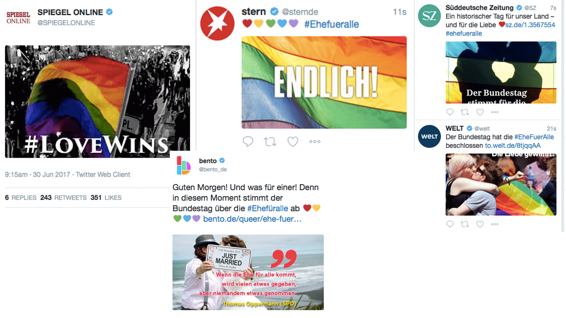 Euphorie: So reagierten deutsche Medien auf Twitter auf die Entscheidung des Bundestags zur „Ehe für alle“