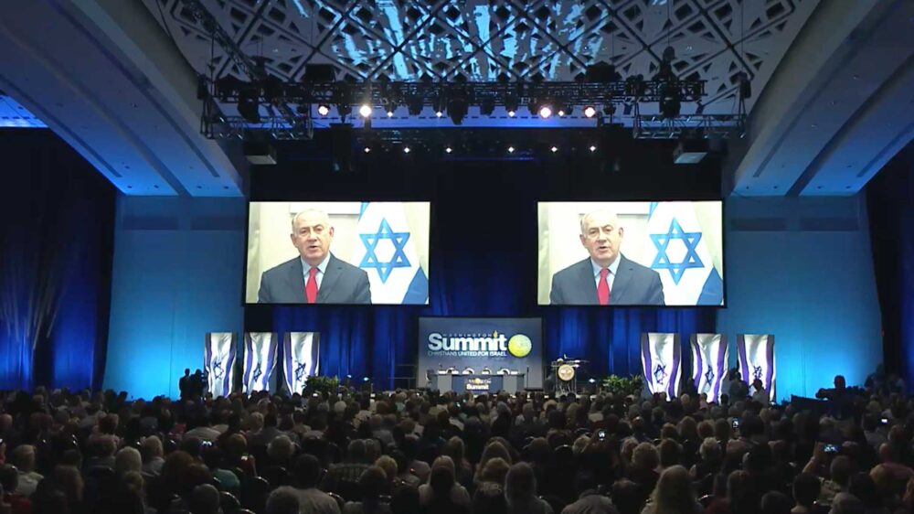 Weltweit verbunden: Der israelische Premier Netanjahu dankte Christen in Washington von Budapest aus für deren Unterstützung