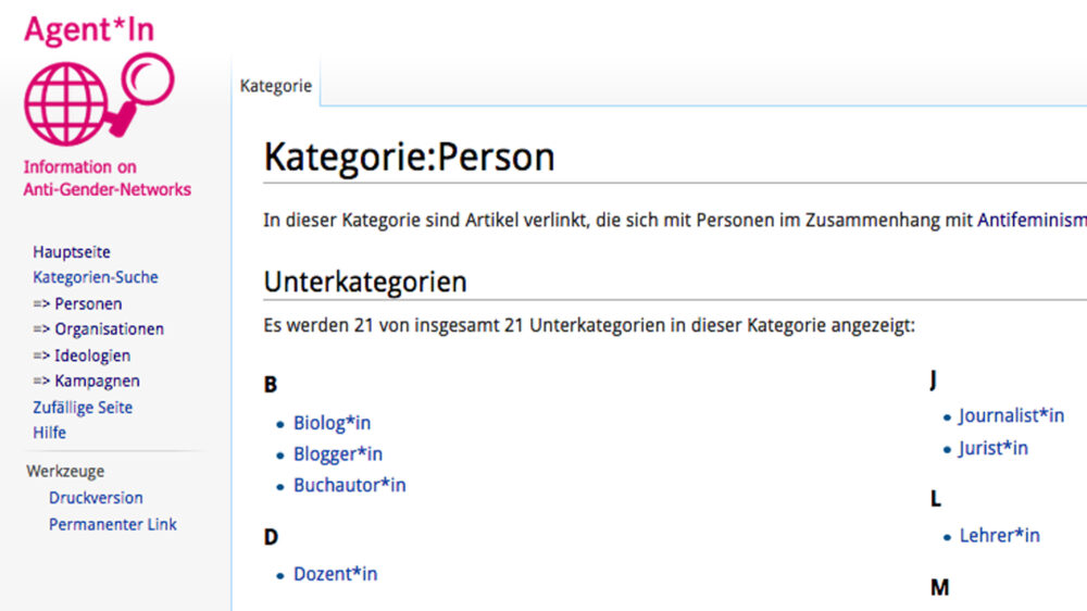 Die Webseite Agentin.org führt ein Register von Personen, die unter anderem die Gender-Forschung kritisch sehen. Jetzt wurde die Seite erst einmal aus dem Netz genommen.