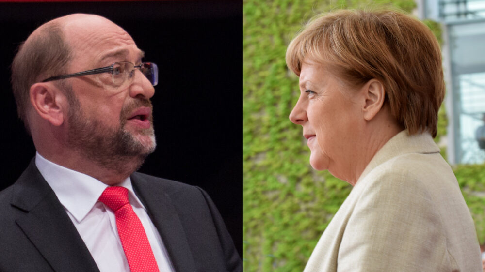 Stehen sich am Sonntag beim TV-Duell gegenüber: SPD-Herausforderer Martin Schulz und Angela Merkel