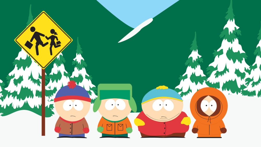 Über die Jahre wurden immer mehr der „South Park“-Figuren zu Hauptrollen. Geblieben sind die ursprünglichen Helden: Stan Marsh, Kyle Broflovski, Eric Cartman und Kenny McCormick (v.l.n.r.)