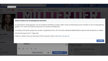 Diesen Hinweis bekommt die Autorin Birgit Kelle angezeigt, wenn sie ihre Facebook-Seite aufrufen möchte