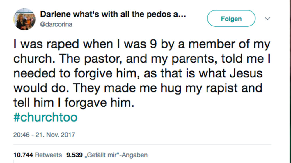 Mit Scham behaftet ist das Thema Vergewaltigungen in christlichen Gemeinden: in der Twitter-Gemeinde gibt es seit Dienstag den Hashtag #churchtoo