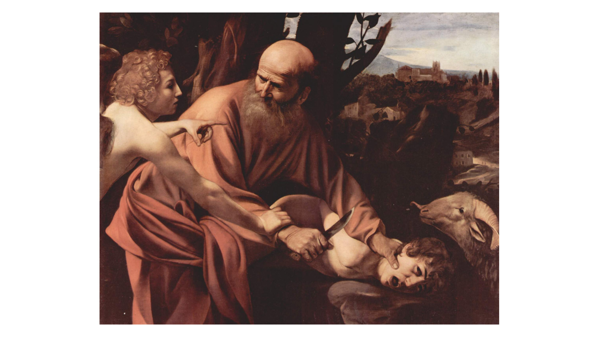 Abraham ist bereit, seinen Sohn zu opfern, doch ein Engel hält ihn davon ab: Das biblische Motiv, hier in einer Zeichnung von Michelangelo Merisi da Caravaggio, findet sich auch im Koran und in der islamischen Kunst.