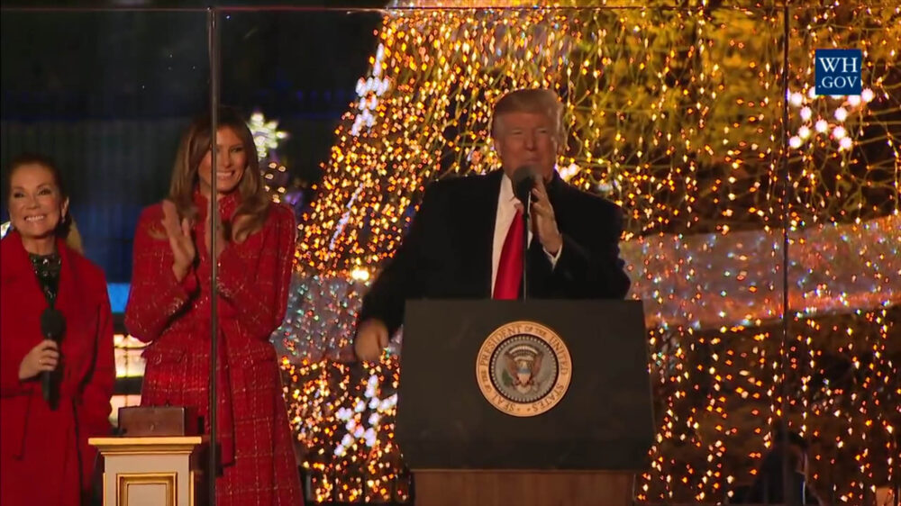 US-Präsident Donald Trump hielt zum ersten Mal im Amt die Rede zum traditionellen Entzünden des Weihnachtsbaumes im Weißen Haus