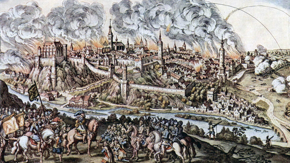 Die Belagerung von Bautzen durch den Kurfürsten Johann Georg I. von Sachsen, dargestellt durch den Maler Matthäus Merian