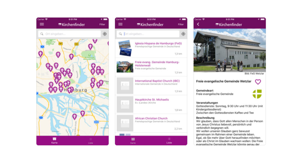 Der Kirchenfinder ist für die Betriebssysteme iOS und Android verfügbar