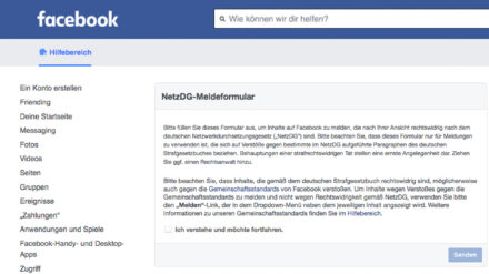 Bei Facebook müssen Nutzer erst ein Formular ausfüllen, wenn sie einen Beitrag melden wollen, der ihrer Meinung nach gegen das NetzDG verstößt