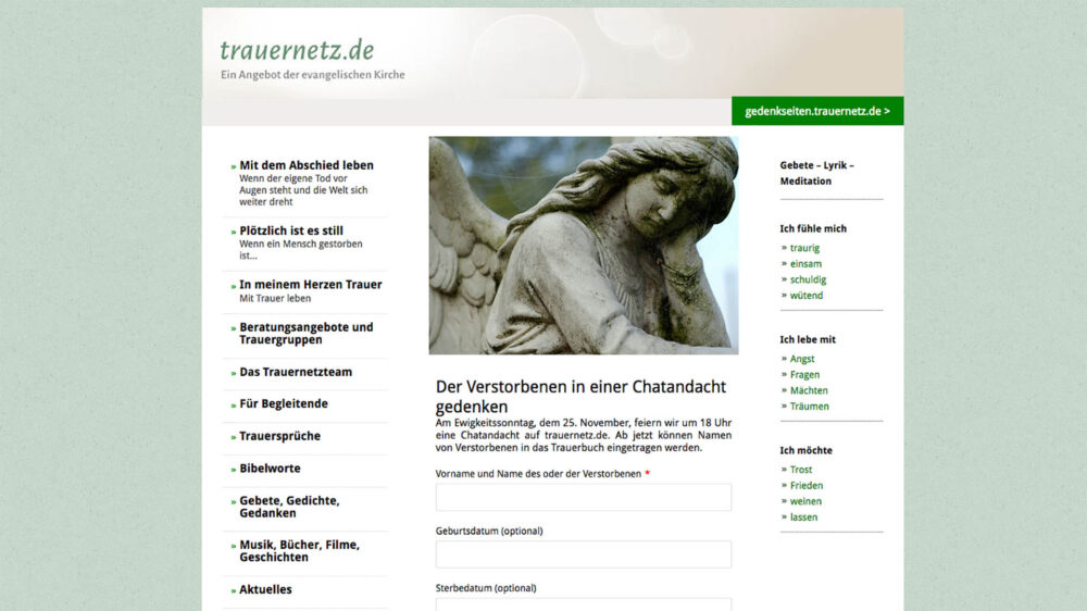 Seit neun Jahren gibt es zum Ewigkeitssonntag online eine Chatandacht unter www.trauernetz.de.