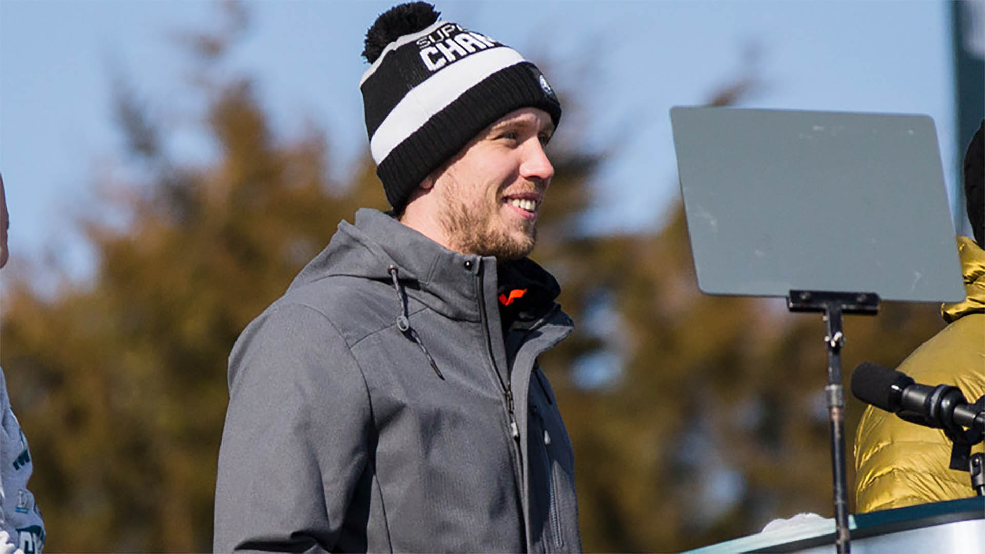 Ersatz-Quarterback Nick Foles bei der Parade der Eagles nach dem Sieg des Bowl LII in Philadelphia