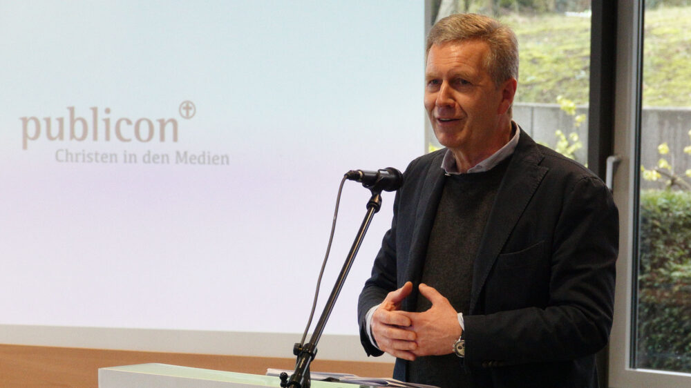 Der frühere Bundespräsident Christian Wulff sprach auf der Konferenz „publicon“ vor Journalisten