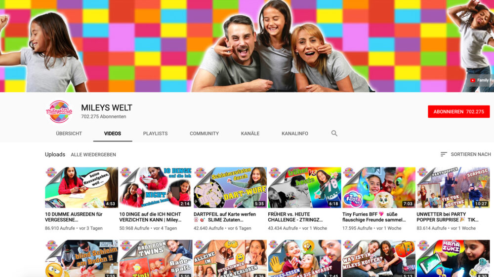 Der YouTube-Kanal „Mileys Welt“ dreht sich um die 9-jährige Miley und ihre Familie