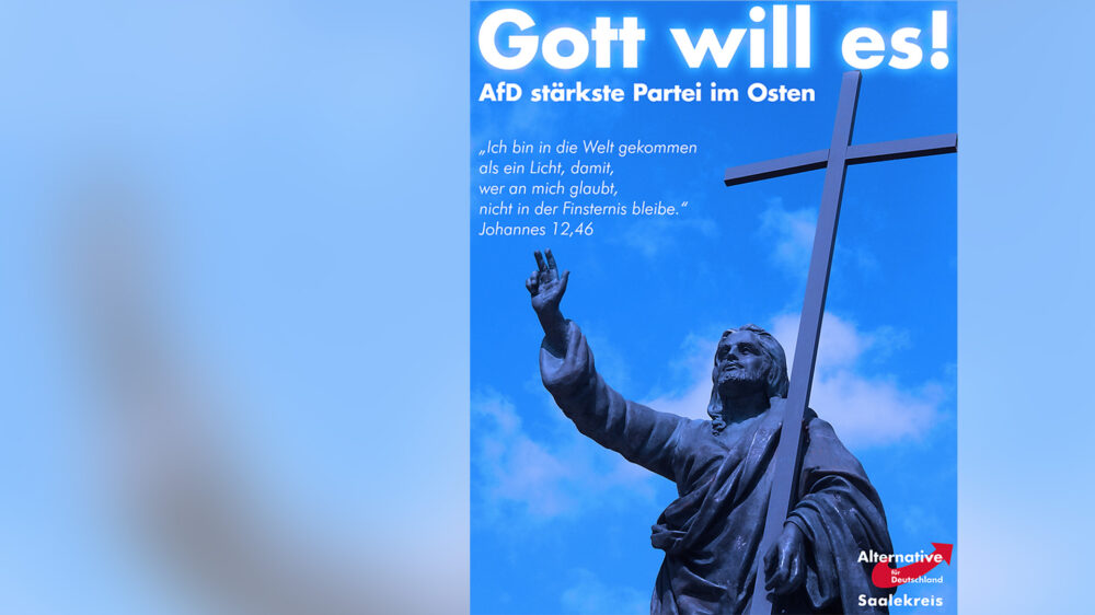 Mit diesem Bild will die AfD Saalekreis auf Umfrageerfolge im Osten hinweisen