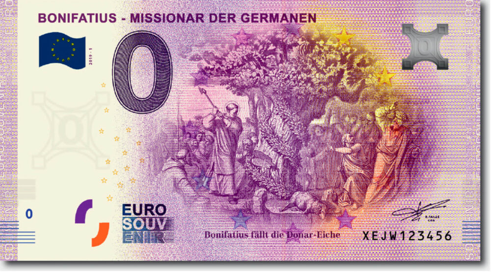 Der neue Null-Euro-Geldschein zum Gedenken an Bonifatius