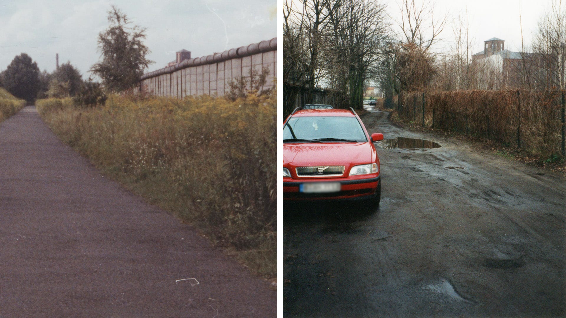 Der Mauerstreifen im Berliner Norden, Nähe Kopenhagener Straße, Mitte der Achtzigerjahre und nach Beseitigung der Mauerreste