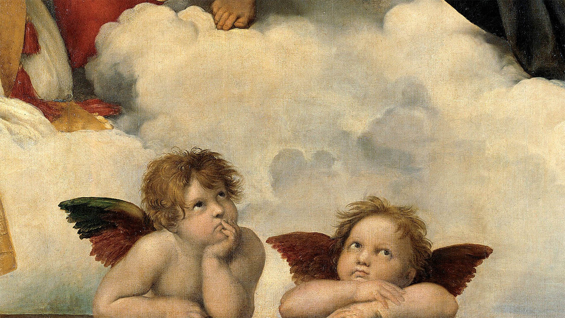 Das vielleicht bekannteste Motiv Raffaels sind die zwei Engel der „Sixtinischen Madonna“, millionenmal gedruckt auf Poster und Postkarten