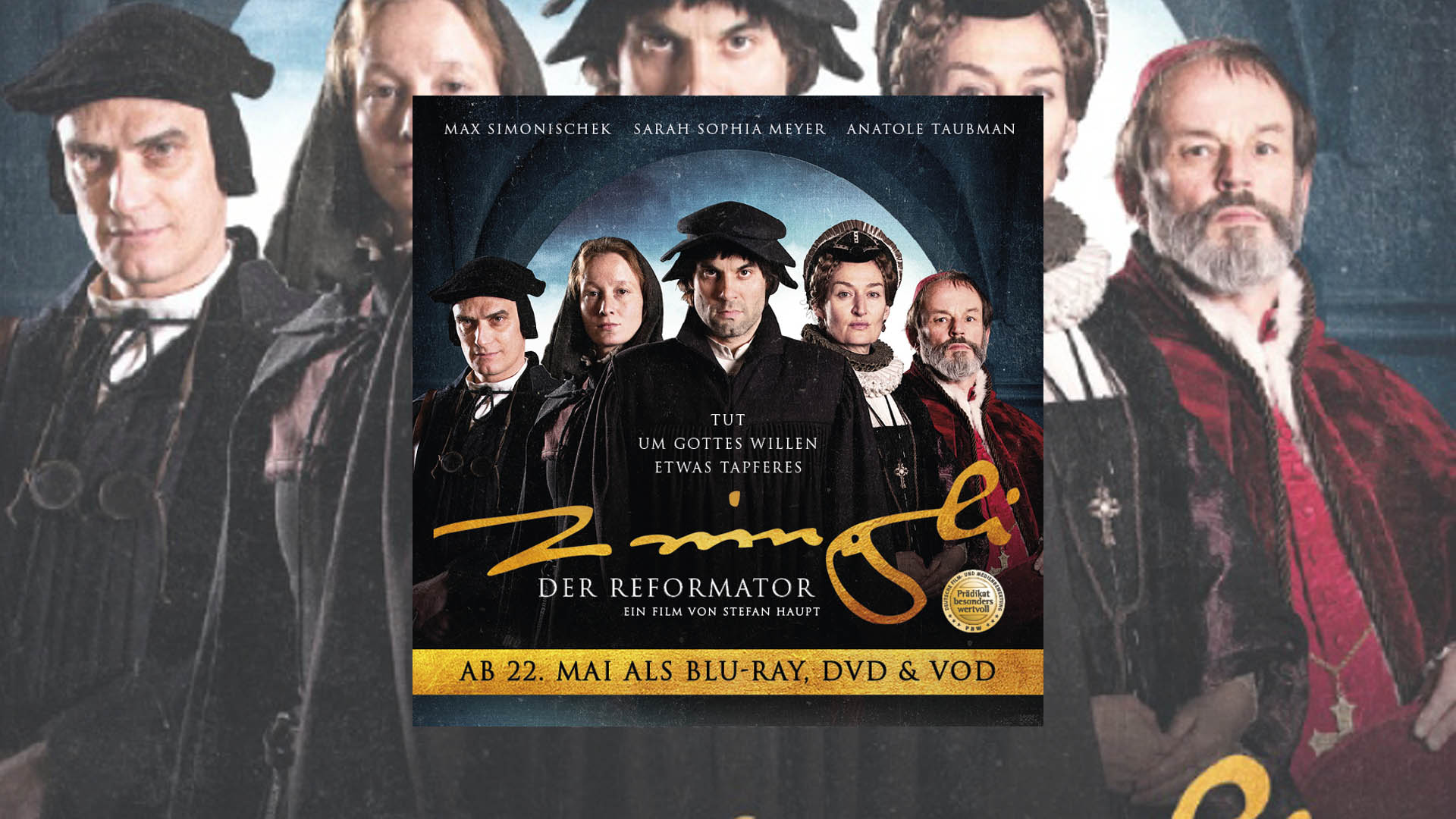 Beeindruckendes filmisches Denkmal für den Schweizer Reformator Huldrych Zwingli: Der Film „Zwingli – Der Reformator“ ist ab dem 14. Mai 2020 als Video on Demand und ab 22. Mai auf Blu-ray und DVD im Handel verfügbar.