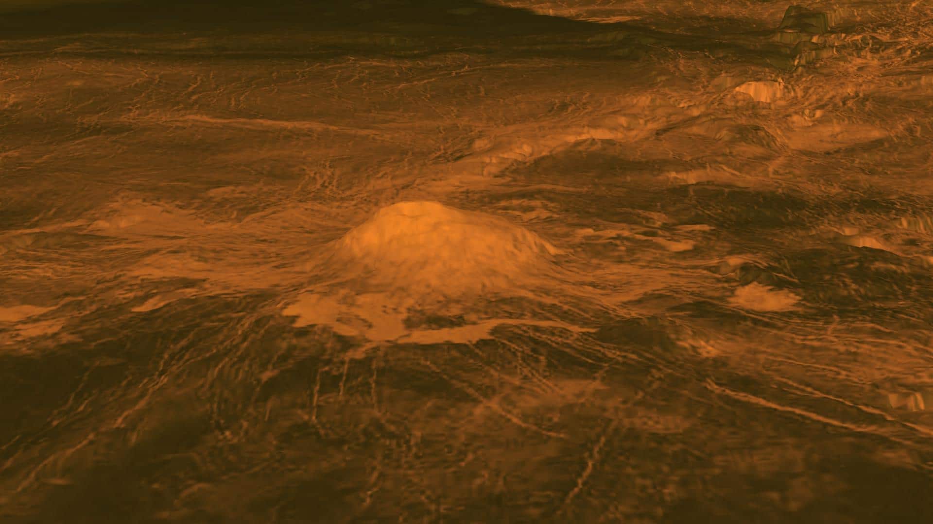 Die Oberfläche der Venus, wie sie die NASA mithilfe verschiedener Daten nachgebildet hat