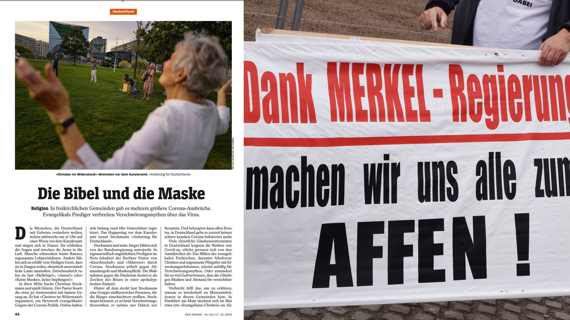 Wöchentlich demonstrieren in Berlin auch Christen gegen die Corona-Maßnahmen der Bundesregierung. Das Magazin Der Spiegel: „Evangelikale Prediger verbreiten Verschwörungsmythen über das Virus.“