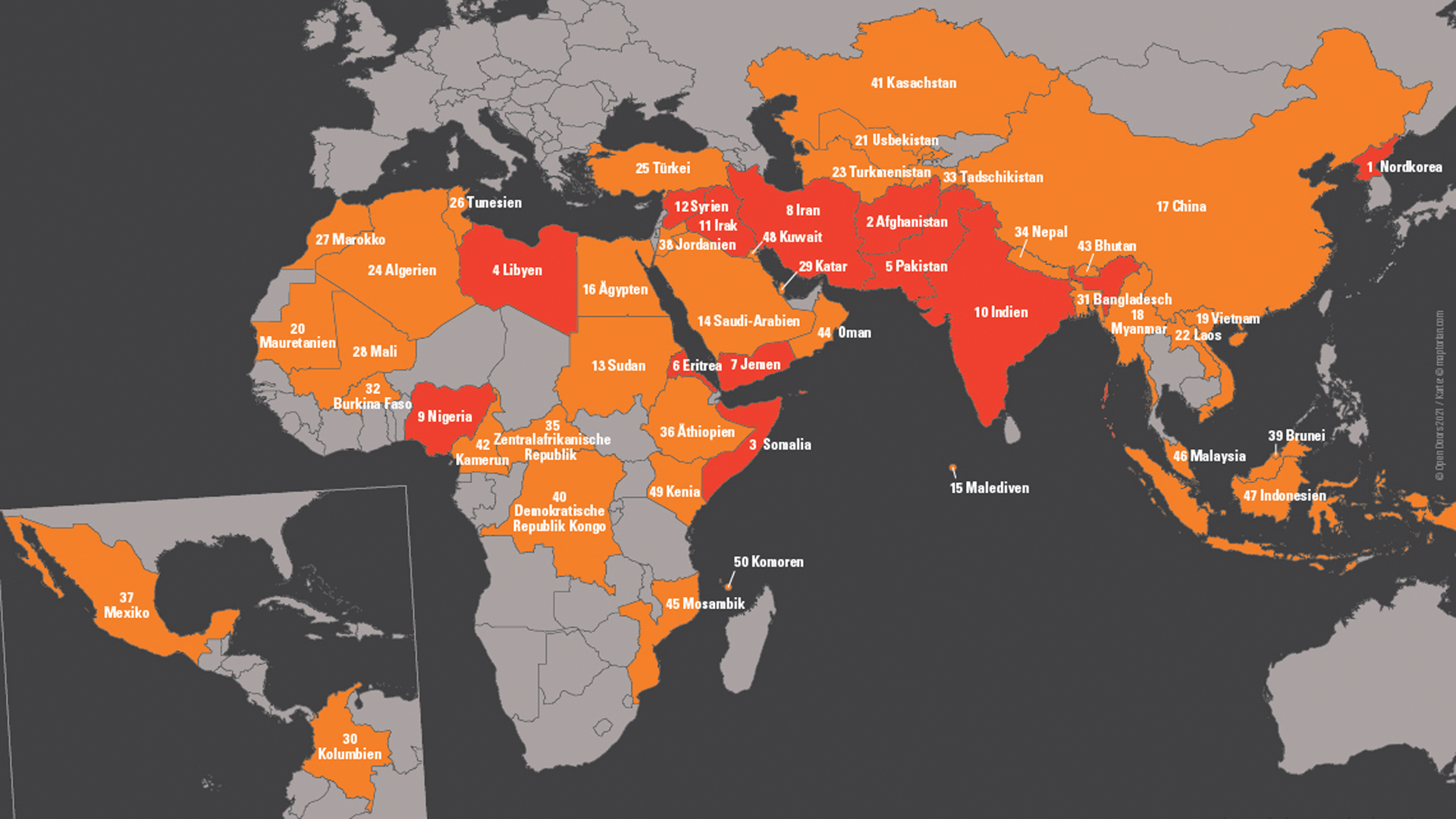 Der Weltverfolgungsindex listet 50 Länder, in denen Christen starken Repressalien ausgesetzt sind