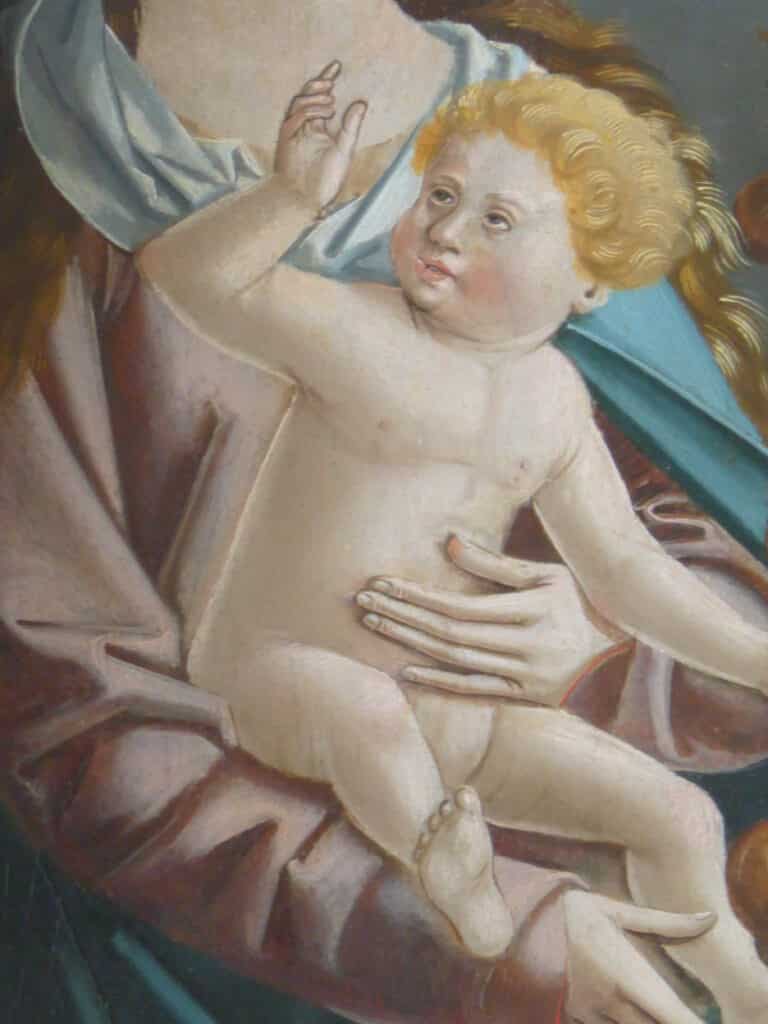 Ein Ausschnitt eines Gemäldes, der einen blond gelockten Jungen zeigt.