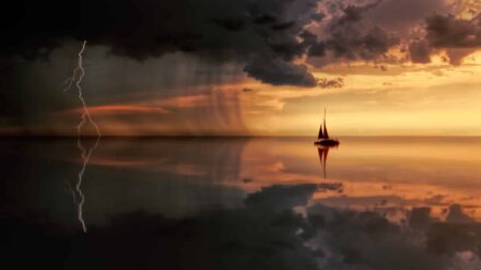 Meer, Gewitter, Sonnenuntergang, Boot