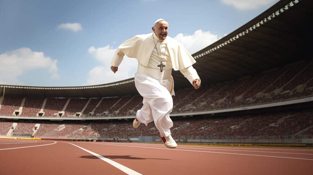 Papst Franziskus als Läufer bei der Olympiade