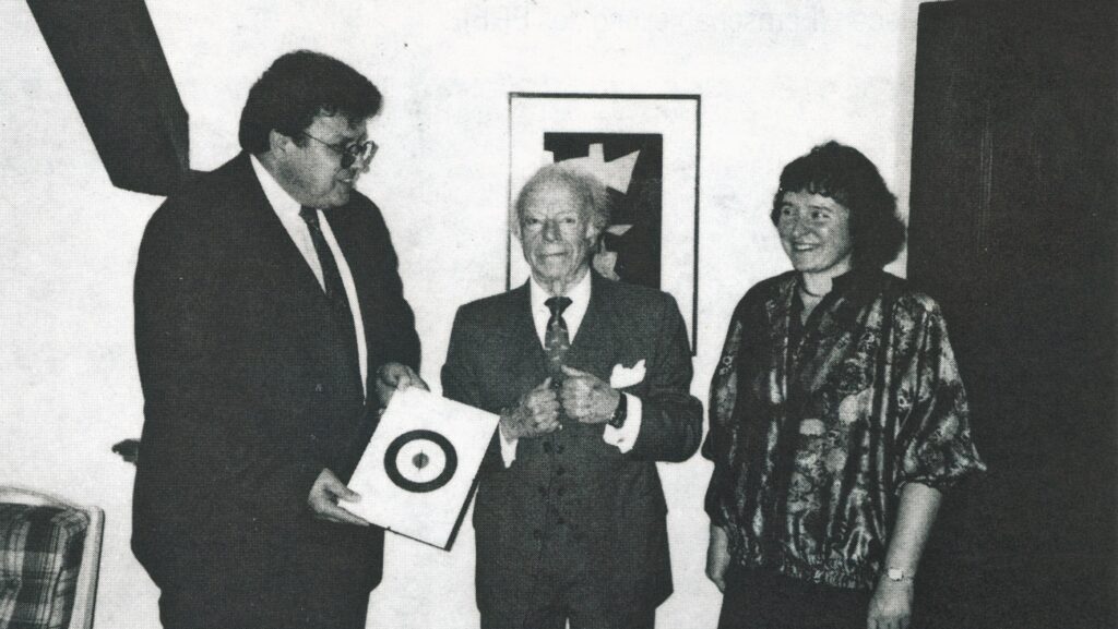 Wolfgang Baake, Heinz Rühmann und Bärbel Wilde bei der Verleihung des "Goldenen Kompass"